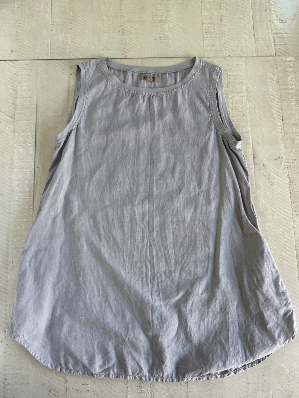 FLAX Linen V-Neck Sleeveless Tunic Women Medium Gray Shirt Coastal Boho Hippie
